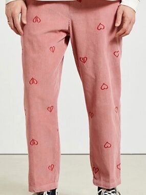 Urban Outfitters UO Blush Corduroy Embroidered Heart Pants